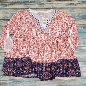 Vintage America Red and Blue Floral Blouse